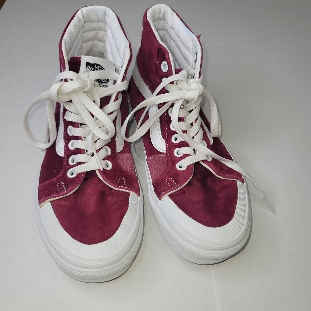 Vans Off the Wall Hi‎ Top Burgundy Unisex Sneakers Men 5 Skateboard Grunge Retro